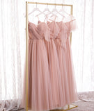 Pink Elegant A-line Tulle Long Ball Gown Evening Gown Bridesmaid Dress HZ1023