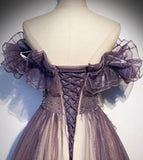 Purple tulle long ball gown dress formal dress HZ1023