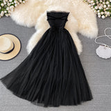 Black Tulle Off Shoulder Dress Fashion Girl Dress HZ1023