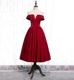 Burgundy satin short prom dress party dress HZ1023