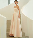 Pink satin tulle long prom dress A line evening dress HZ1023