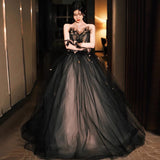 Black tulle long ball gown dress A line evening gown HZ1023