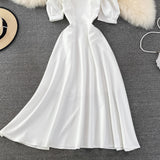 Narrow waist and thin bubble sleeve suspender dress HZ1023