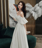 Simple A line long white prom dress white evening dress HZ1023