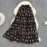 Small fresh high waist thin medium long floral skirt HZ1023