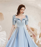 Cute satin long prom dress blue evening dress HZ1023