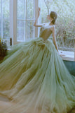 Green tulle long prom dress green evening dress HZ1023