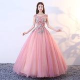 Pink tulle lace long ball gown dress formal dress HZ1023