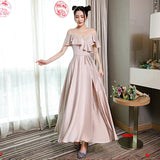Light pink satin prom dress evening dress HZ1023