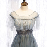 Gray tulle long ball gown dress evening dress HZ1023
