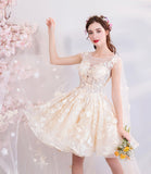 Champagne tulle lace short prom dress homecoming dress HZ1023