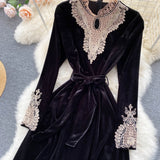 Black Velvet Lace Long Sleeve Dress Fashion Dress HZ1023
