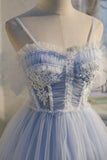 Blue tulle lace short prom dress homecoming dress HZ1023