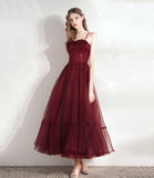 Burgundy tulle beads short prom dress homecoming dress HZ1023