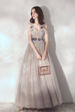 Cute v neck tulle long prom dress evening dress HZ1023