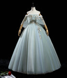 Green tulle lace long prom dress A line formal dress HZ1023