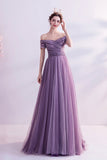 Purple tulle long prom dress A line evening dress HZ1023