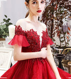 Burgundy lace short prom dress party dress HZ1023