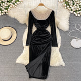 Black Velvet Long Sleeve Dress Fashion Dress HZ1023