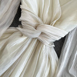 Champagne V Neck Long Sleeve Dress A Line Fashion Dress HZ1023