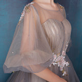 Cute A line tulle long A line prom dress evening dress HZ1023