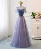 Blue v neck tulle long prom dress evening dress HZ1023