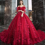 Burgundy lace long A line ball gown dress formal dress HZ1023