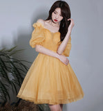 Yellow tulle short prom dress party dress HZ1023