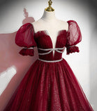 Shiny tulle sequins long prom dress A line evening gown HZ1023