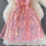 Glittering Sequin lady mesh pink suspender dress summer HZ1023