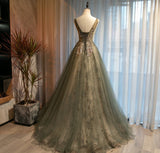 Cute tulle sequins long A line prom dress evening dress HZ1023