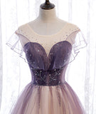 Elegant tulle sequins prom dress A line evening dress HZ1023
