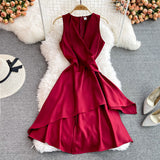 Red V Neck Short Dress Fashion Dress HZ1023