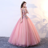 Pink tulle lace long ball gown dress formal dress HZ1023