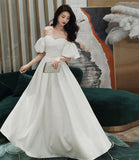 Simple A line long white prom dress white evening dress HZ1023