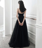 Black tulle sequins long prom dress evening dress HZ1023