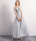 Gray tulle short prom dress party dress HZ1023