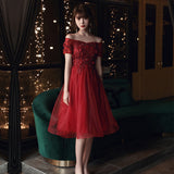 Burgundy lace tulle short prom dress homecoming dress HZ1023