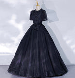 Black tulle lace long ball gown dress formal gown HZ1023