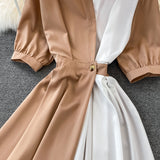 Chic Contrast Color Short-Sleeved Dress HZ1023