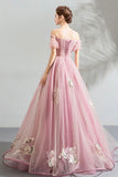 Pink tulle lace long prom dress evening dress HZ1023
