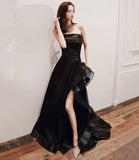 Black satin tulle high low prom dress evening dress HZ1023