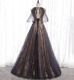 Stylish tulle sequins long prom dress evening gown HZ1023