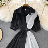 Chic Contrast Color Short-Sleeved Dress HZ1023