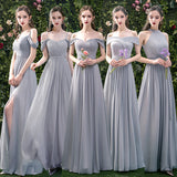 Gray chiffon long A line prom dress bridesmaid dress HZ1023