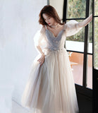Cute tulle lace A line prom dress lace evening dress HZ1023