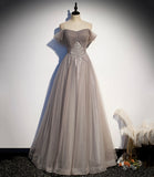 Elegant tulle lace long prom dress A line evening gown HZ1023