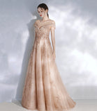 Stylish tulle sequins long prom dress evening dresses HZ1023