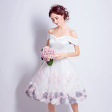 White satin tulle short prom dress white homecoming dress HZ1023