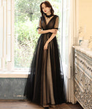 Black tulle long prom dress black evening dress HZ1023